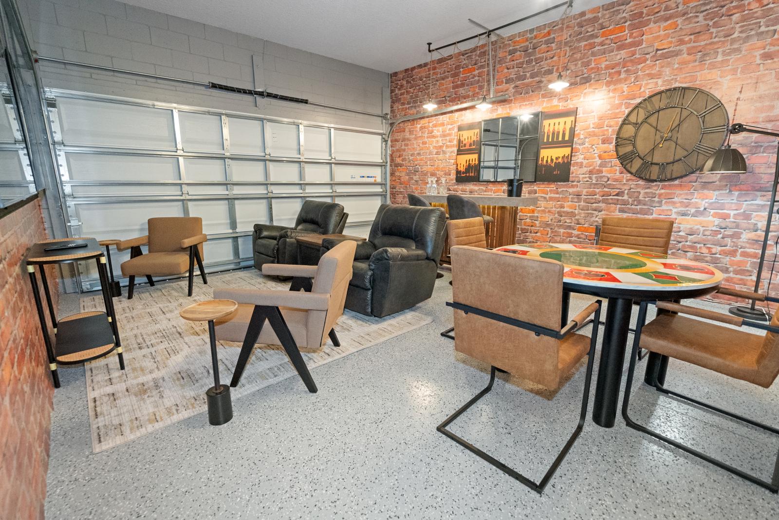 Poker game area with Smart TV and poker table