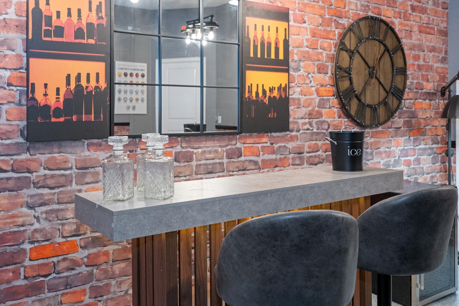 Poker game area with Smart TV and poker table