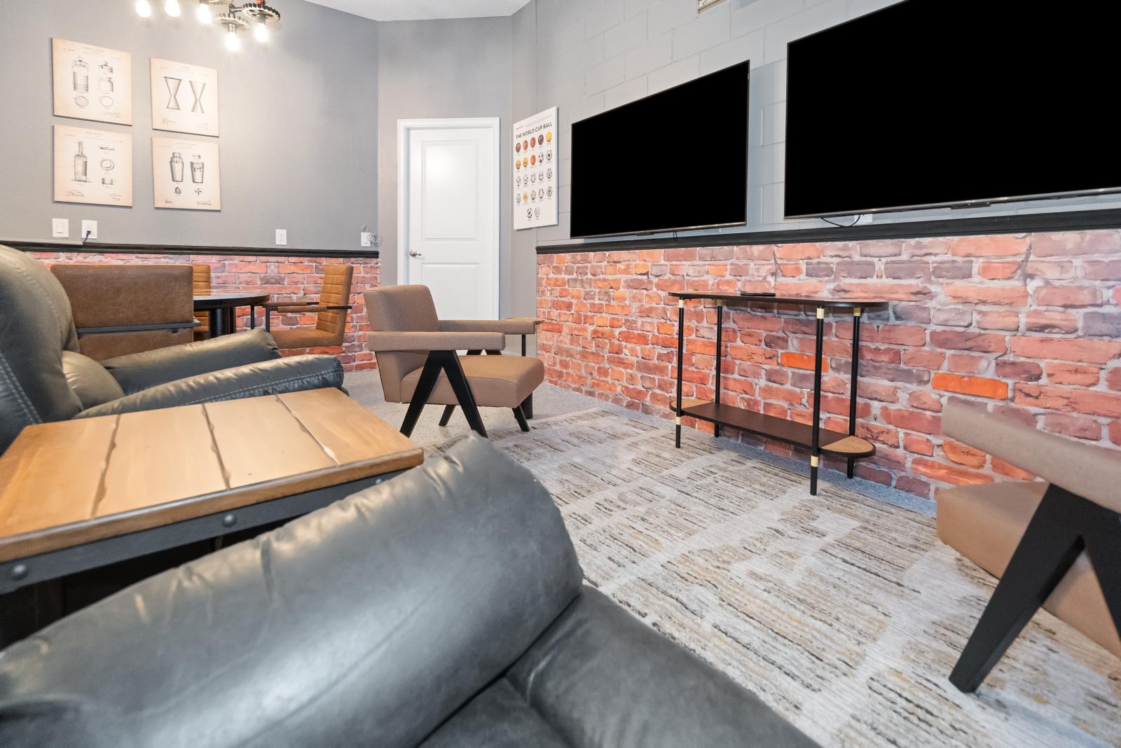 Poker game area with Smart TV and poker table