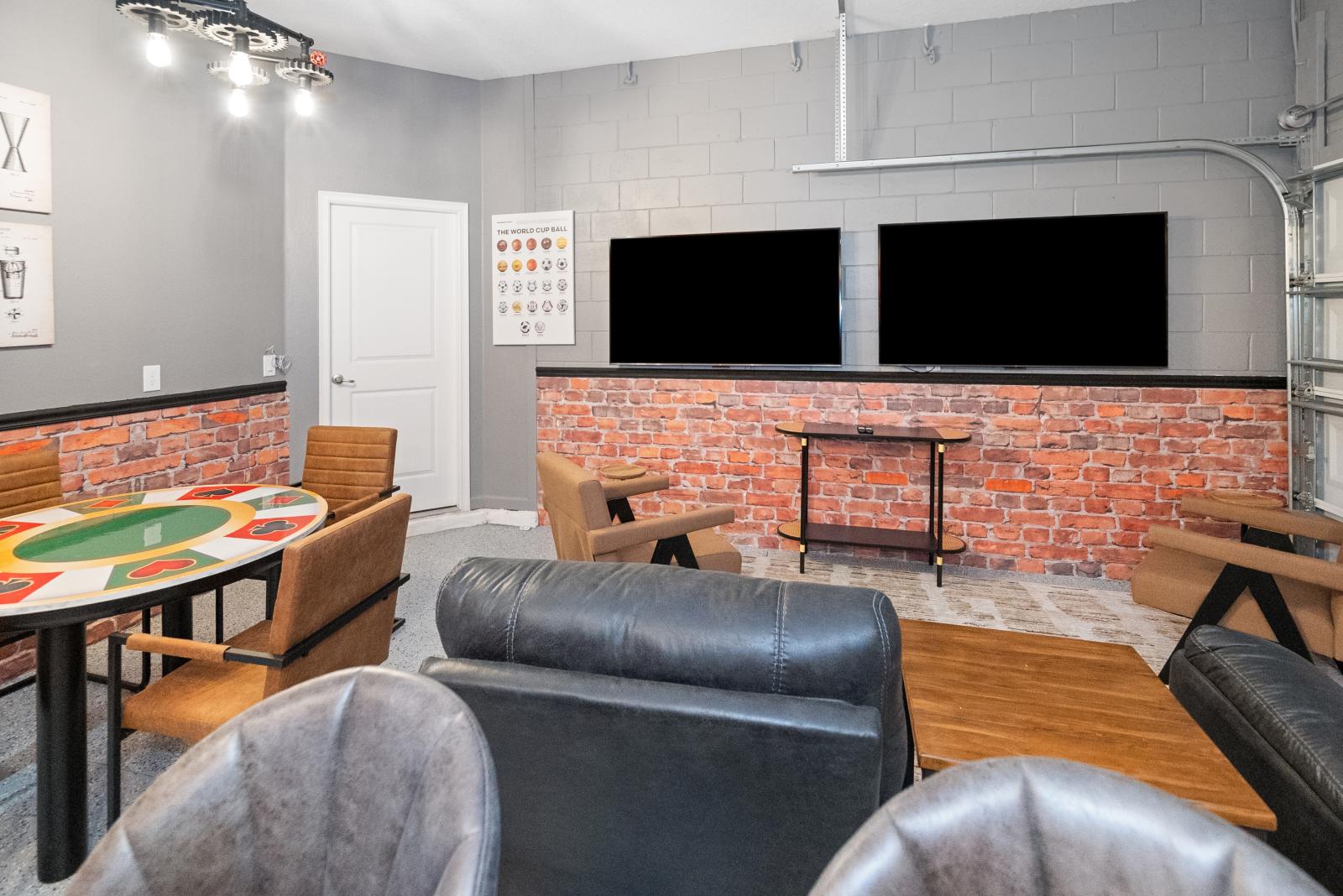 Poker game area with Smart TV and poker table