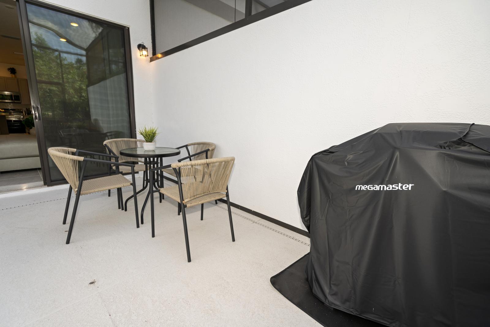 Outdoor dining with a BBQ grill