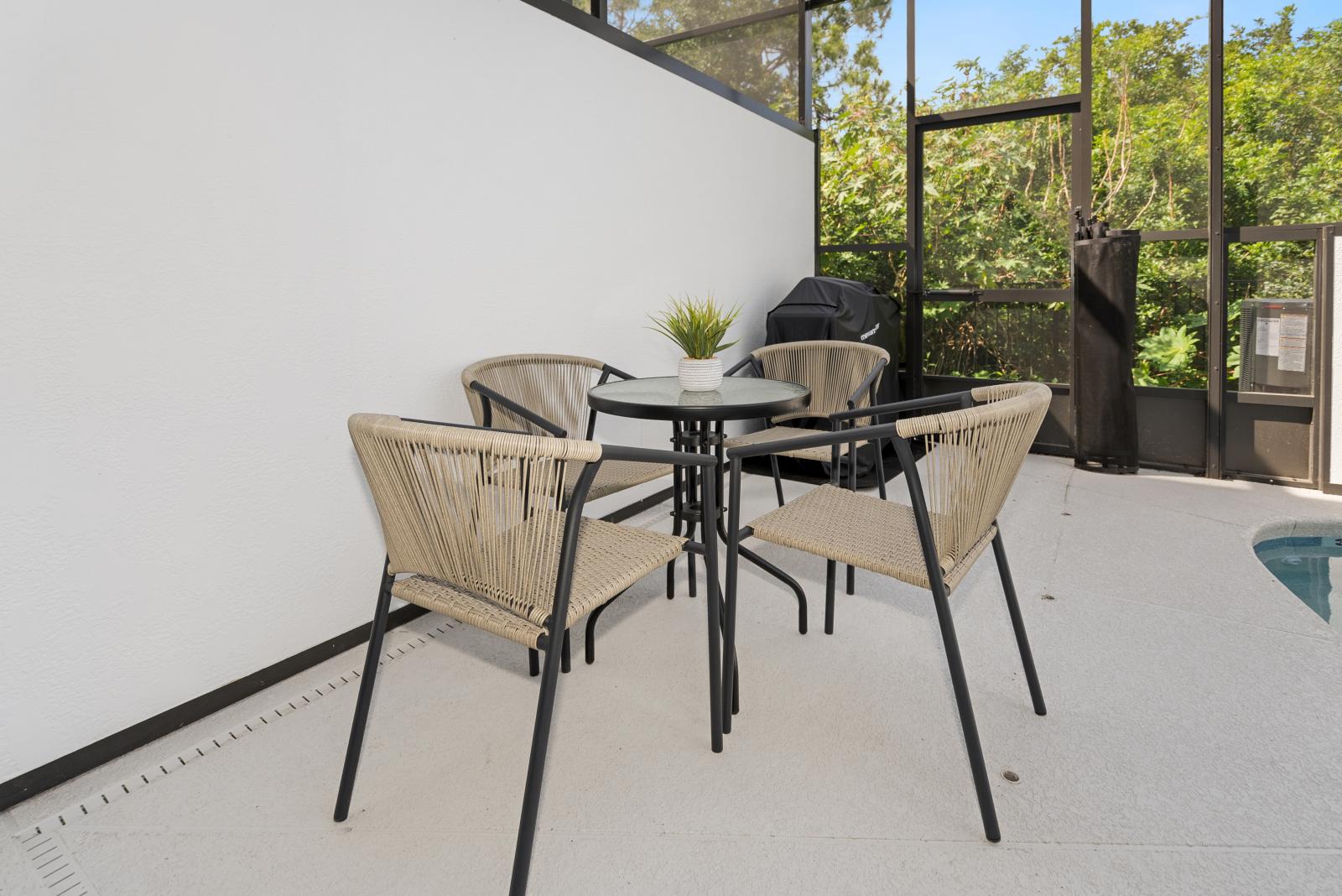 Outdoor dining with a BBQ grill