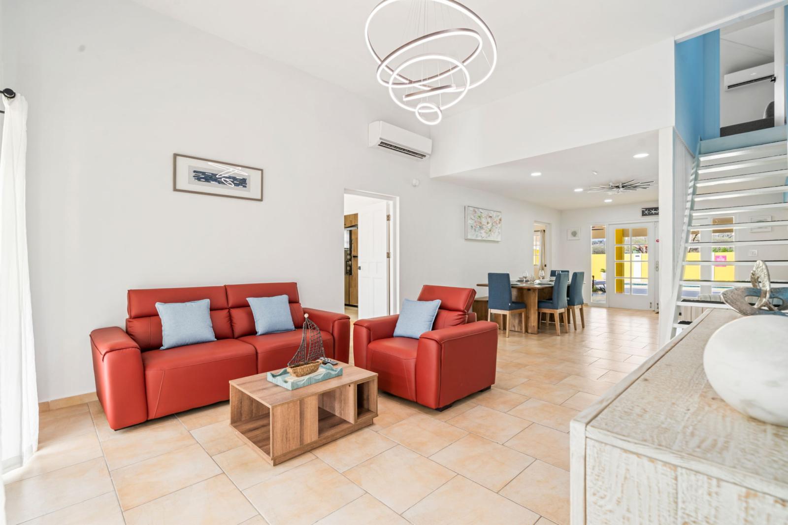 Open concept living and dining room