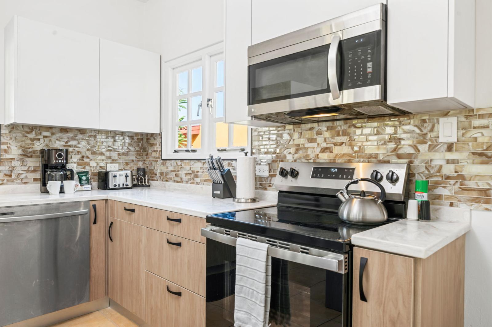 Kitchen has everything you need to make home cooked meals with loved ones