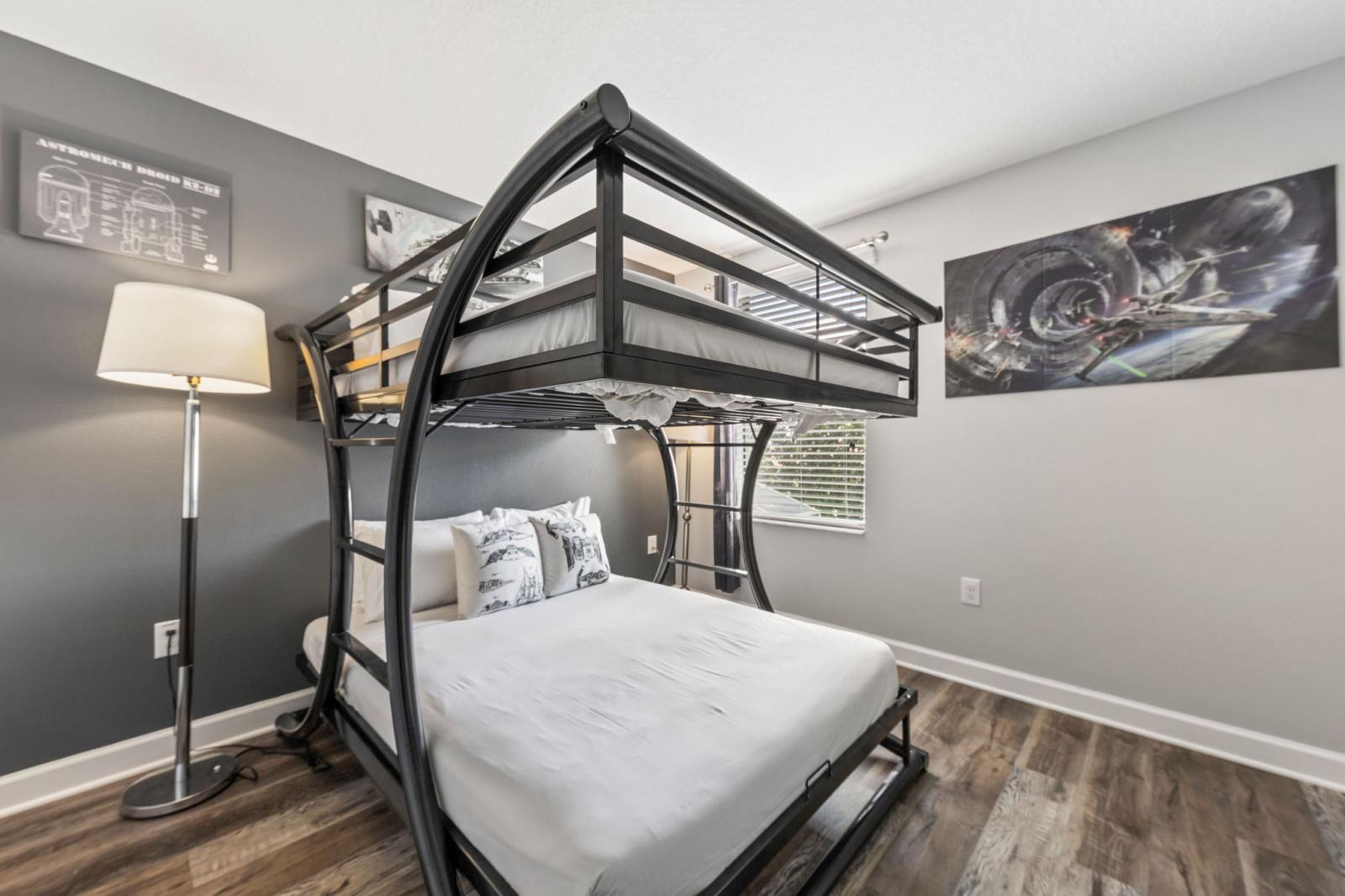 Bedroom 3 with 2 double beds and a smart tv