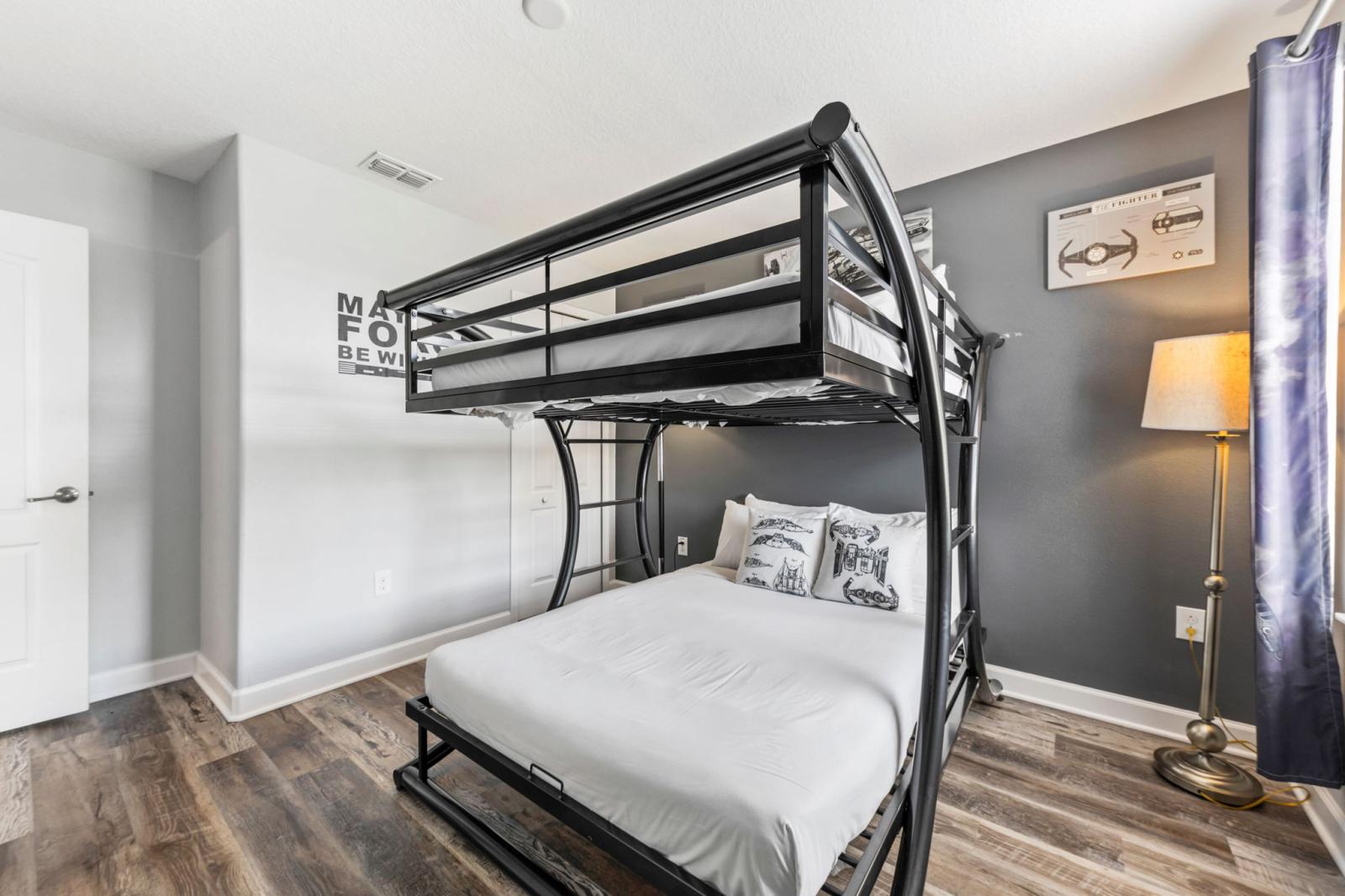 Bedroom 3 with 2 double beds and a smart tv