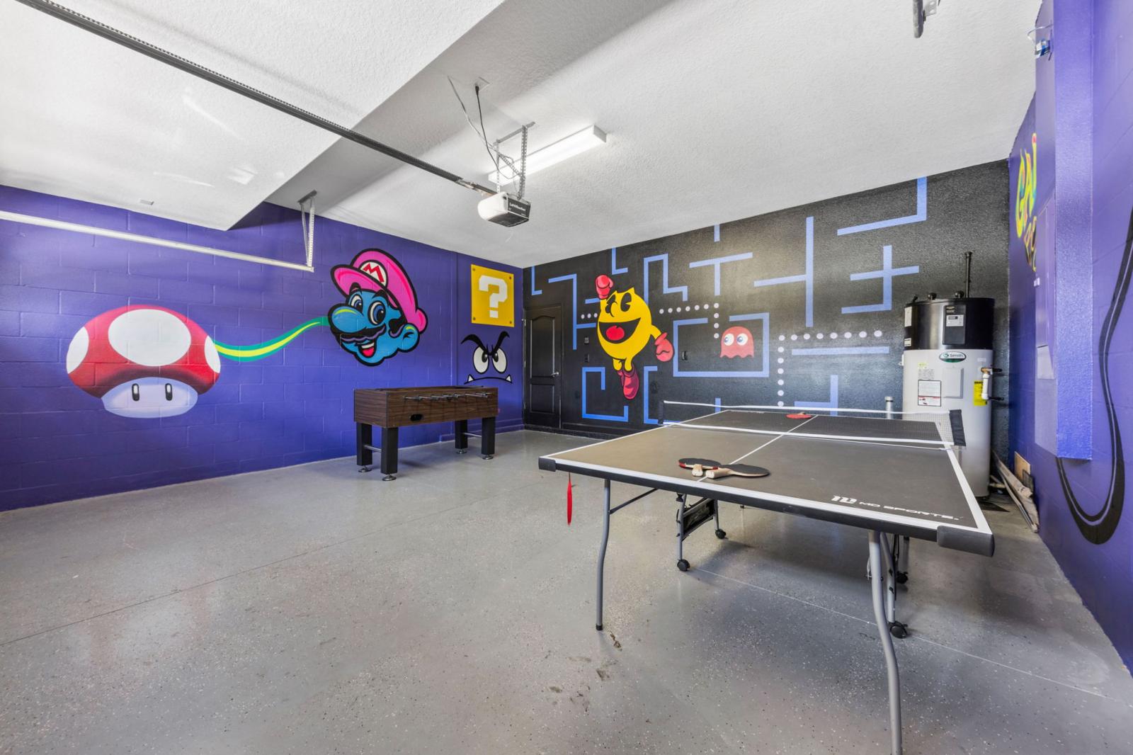 Game room with a ping pong table