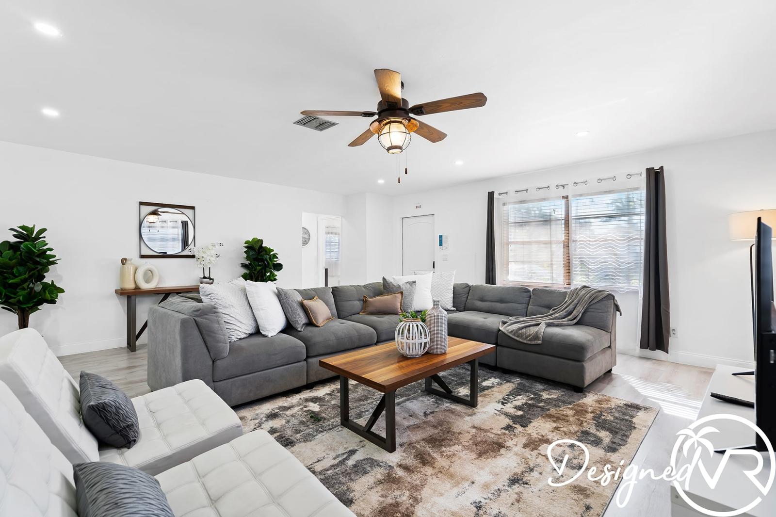 Living area with large comfortable sofa