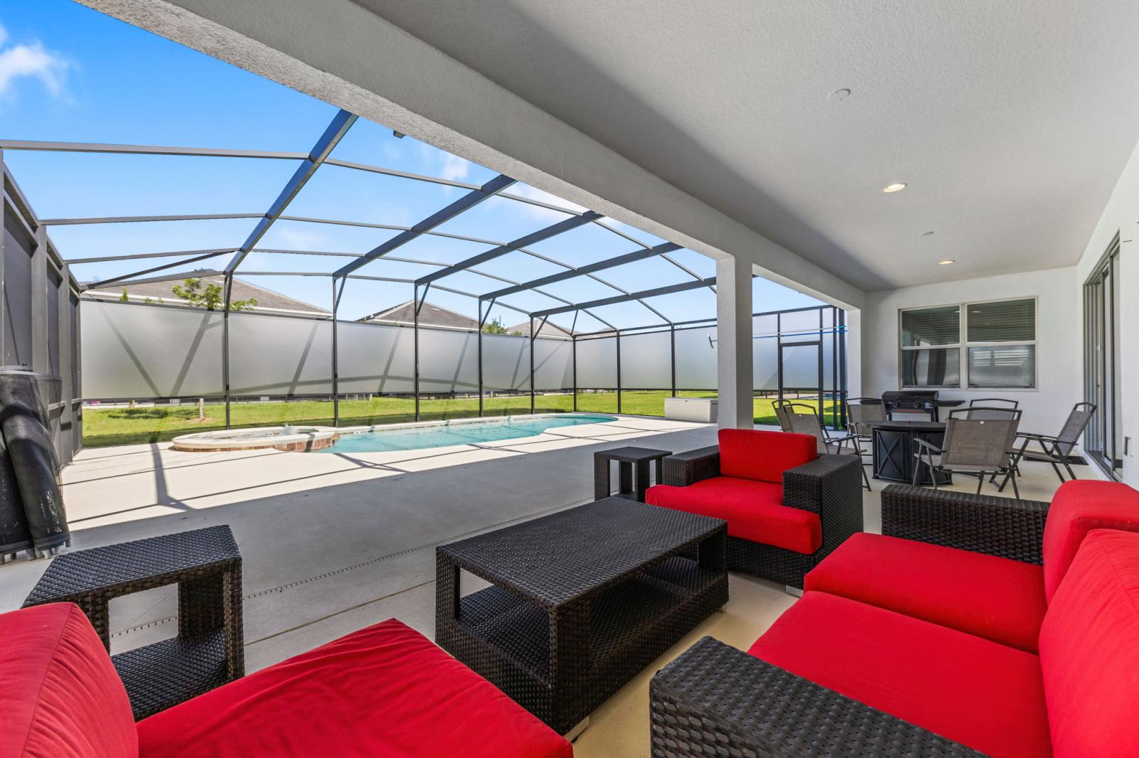 Private pool and spa with outdoor seating