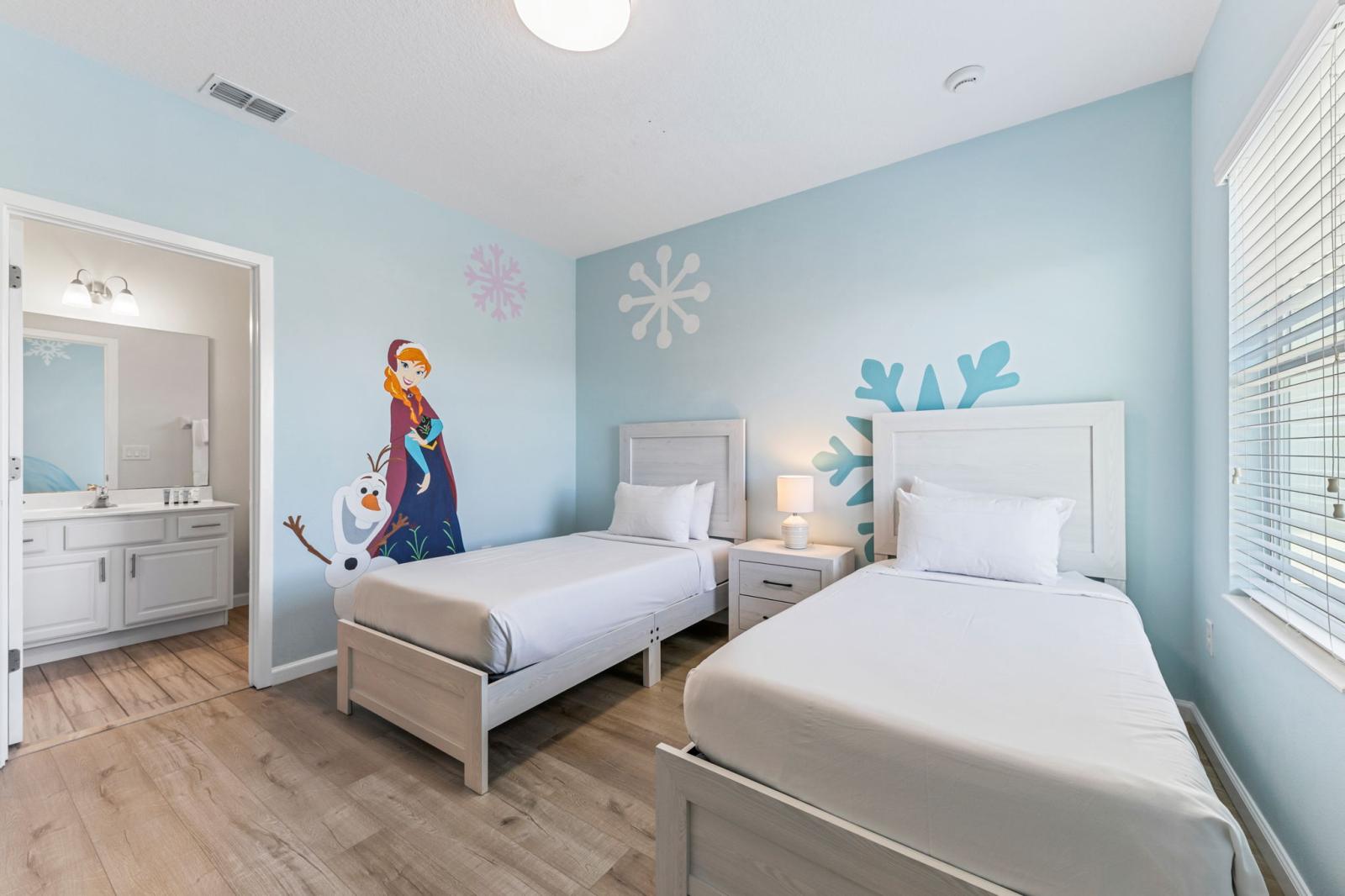 Bedroom 3 with 2 single beds and a private bathroom
