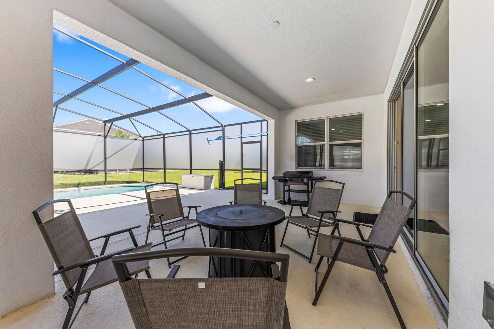 Private pool and spa with outdoor seating
