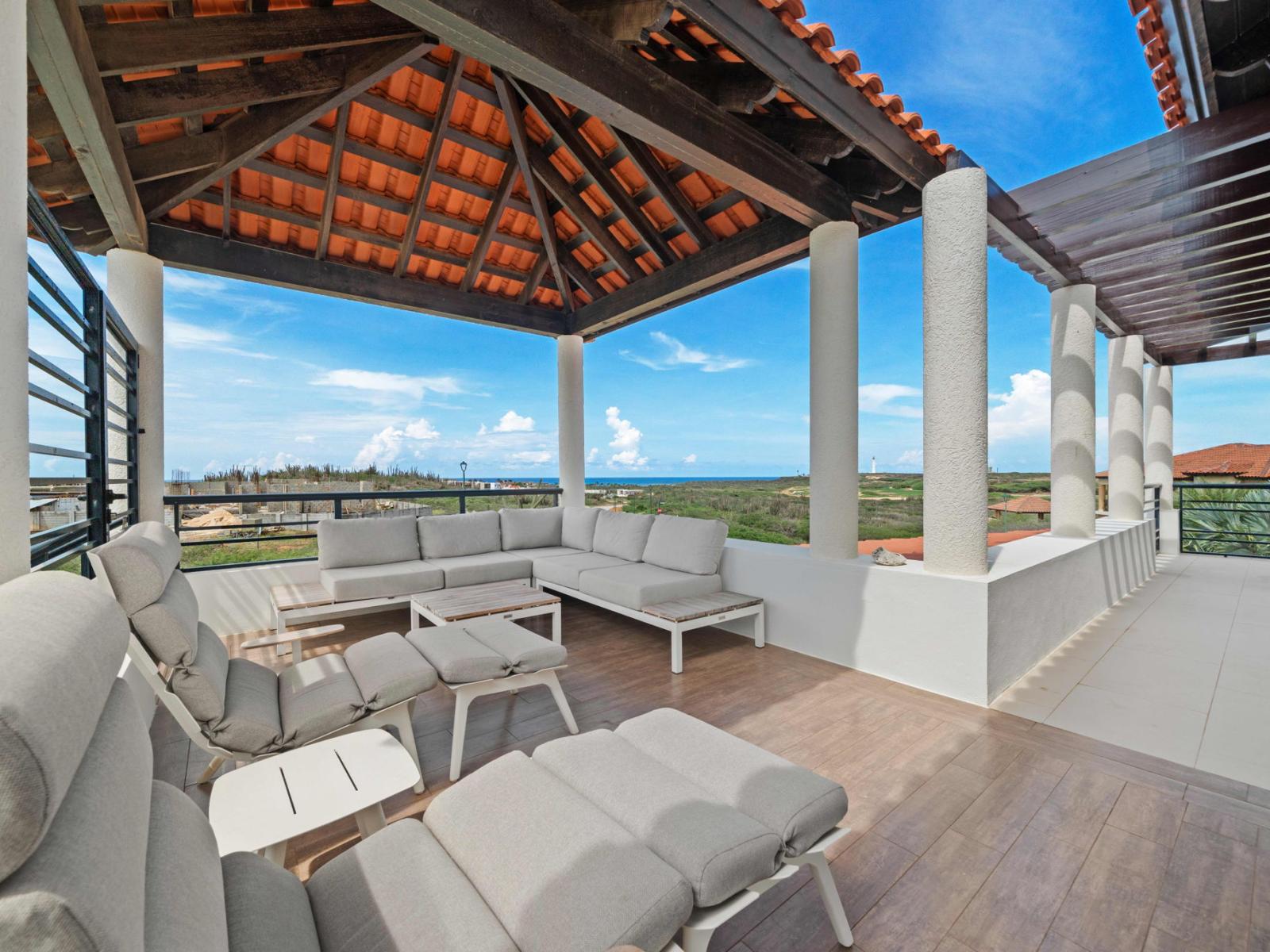 Balcony with cozy lounge chairs