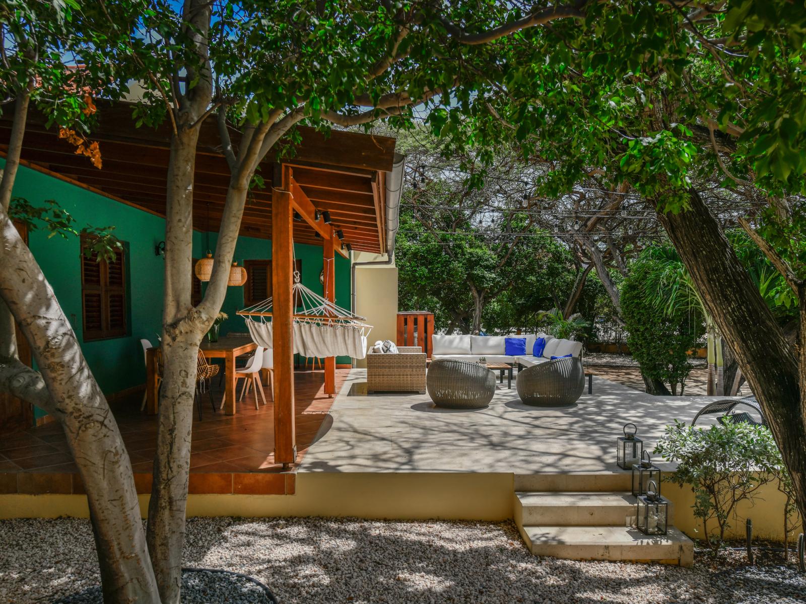 Escape to our cozy outdoor private patio, a serene retreat where you can unwind, relax, and enjoy moments of peace amidst the beauty of nature.