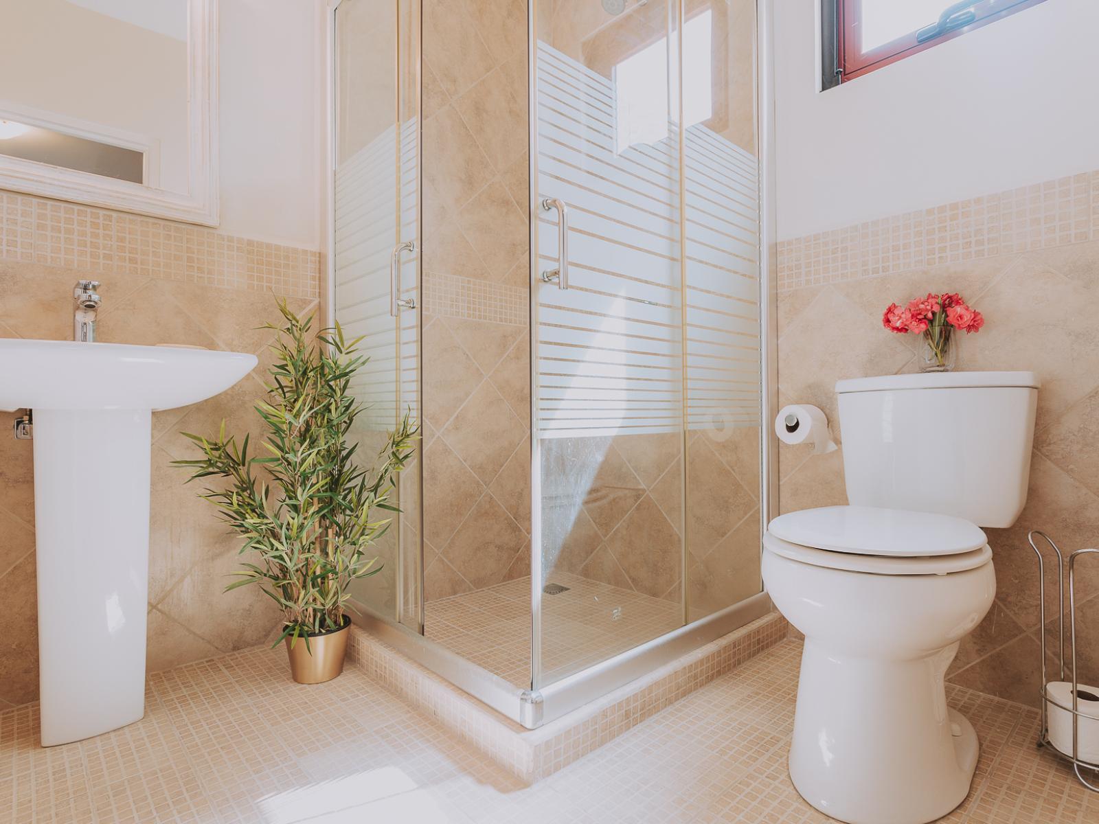 Welcome to Bathroom 3, complete with a convenient walk-in shower, vanity, and toilet. With its modern fixtures and functional design, this bathroom offers everything you need for a comfortable and refreshing experience.