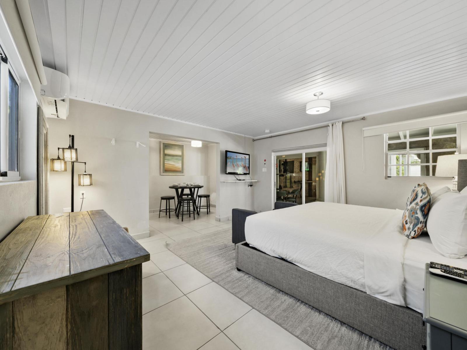 This bedroom is connected to the billiard board area