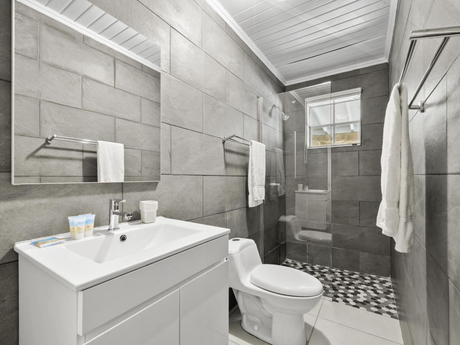 Indulge in the luxury of our ensuite bathroom, complete with a lavish walk-in shower. Designed for both comfort and convenience, this attached feature ensures a seamless experience, allowing you to unwind in style after a day of adventure or relaxation.