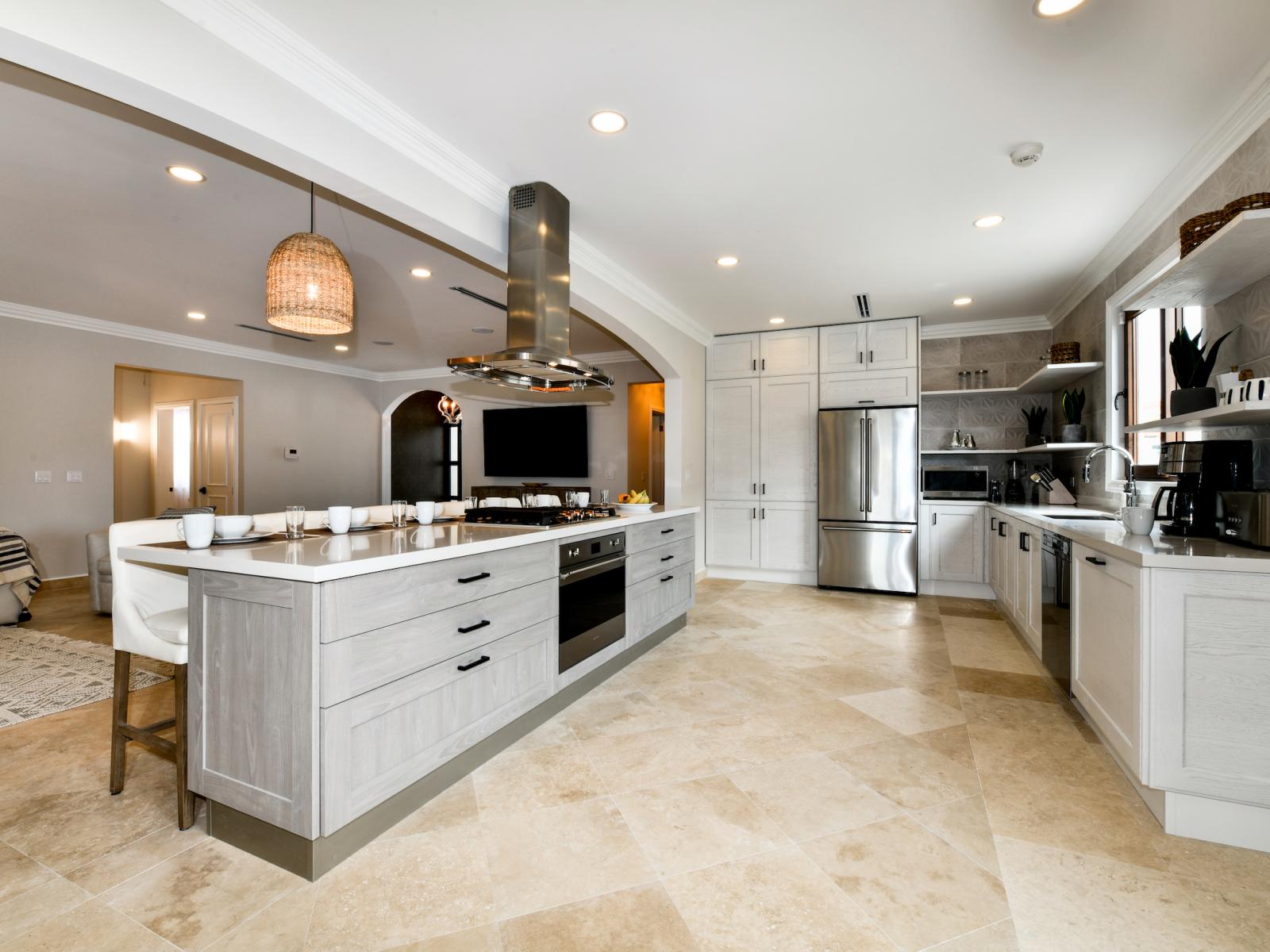 Modern Kitchen of the Villa in Noord Aruba  - With all the appliances needed to make a delicious home made meal - Functional breakfast bar for additional workspace - Thoughtful placement of kitchen essentials for easy access