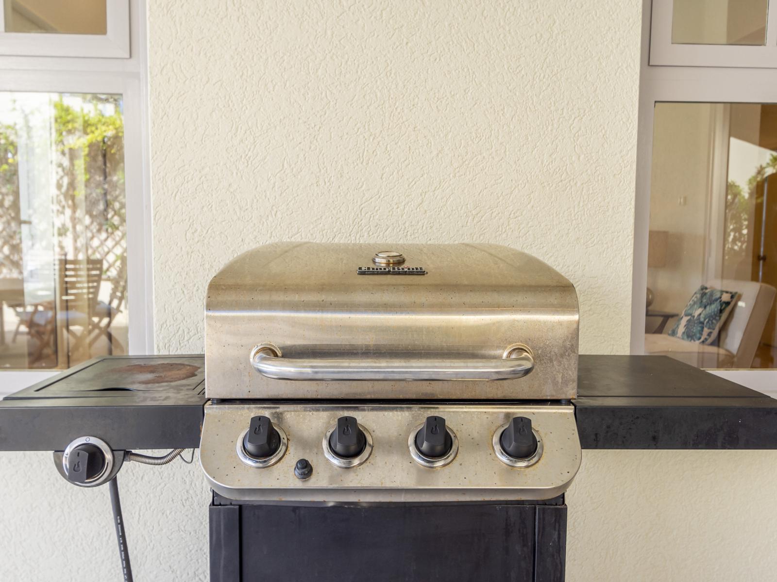 Complimentary BBQ grill outside, perfect for grilling and outdoor dining.