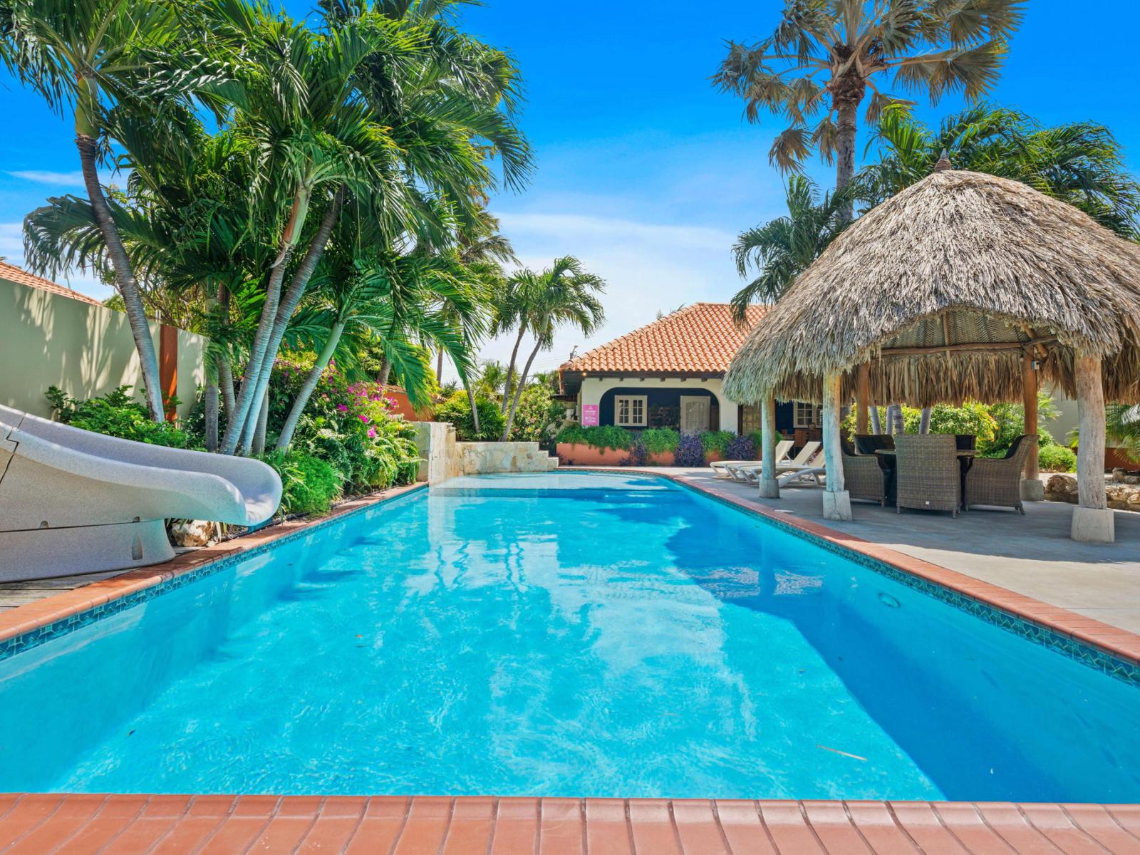 Beautiful Tropical garden surrounding a huge Pool with Heated Jacuzzi