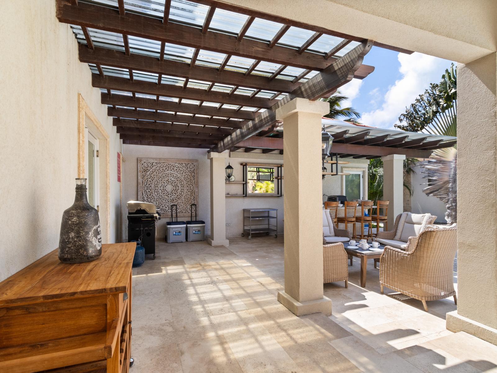 A cozy outdoor patio space.