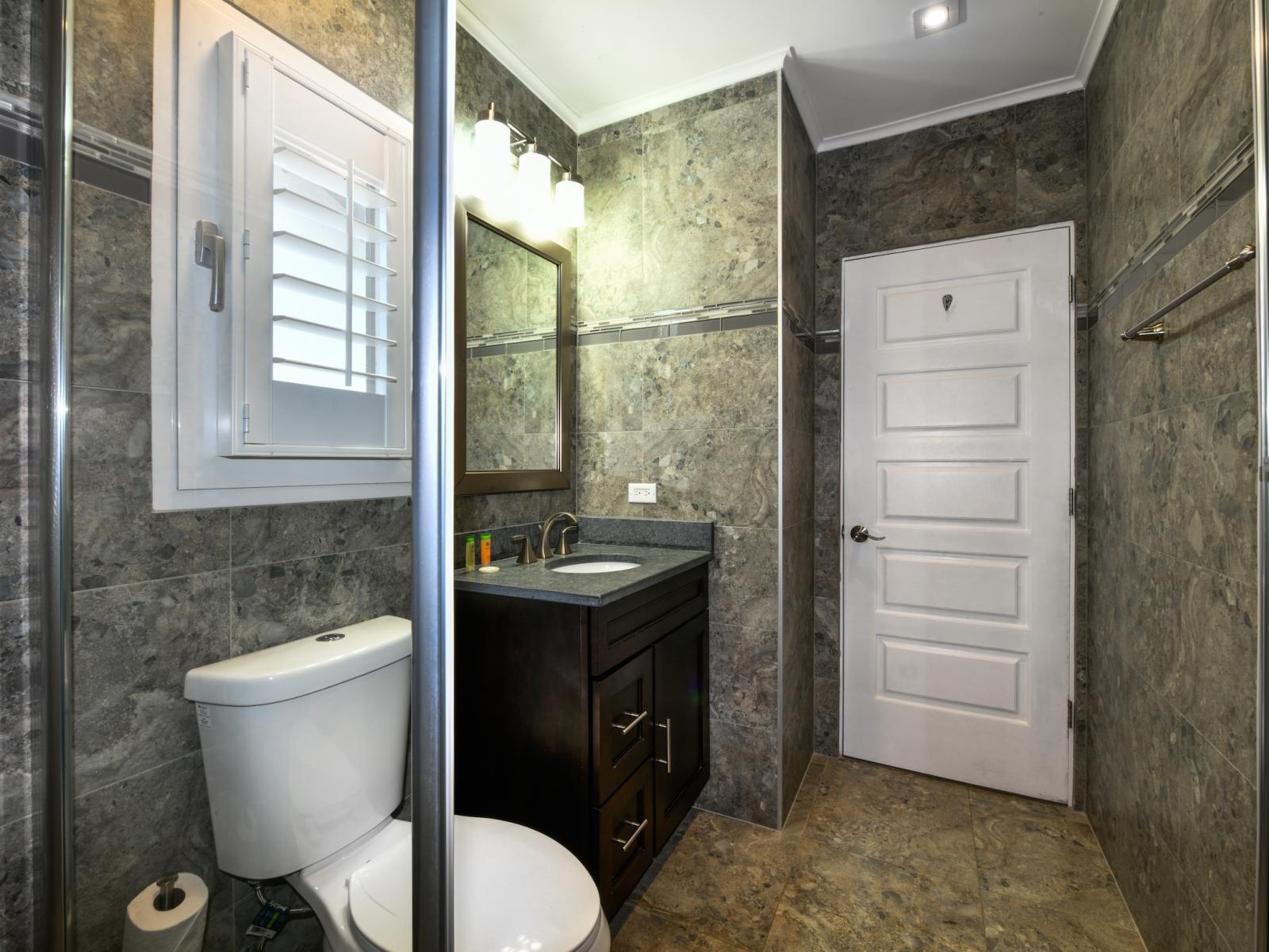 Step into luxury with the sleek walk-in shower in Bathroom 2. Designed for both style and functionality, enjoy the ease and elegance of a refreshing shower experience, offering the perfect start or end to your day.