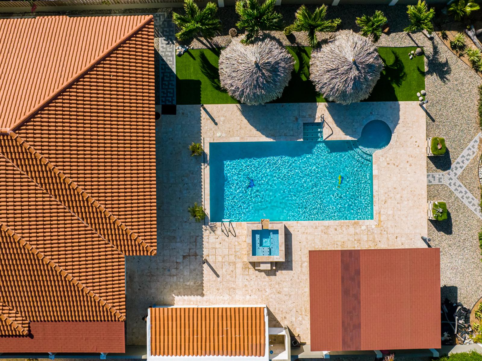 Private pool area with spa and outdoor kitchen - Bird-eye View - Refreshing Environment - Greenery at every corner - Relax by the shimmering poolside oasis