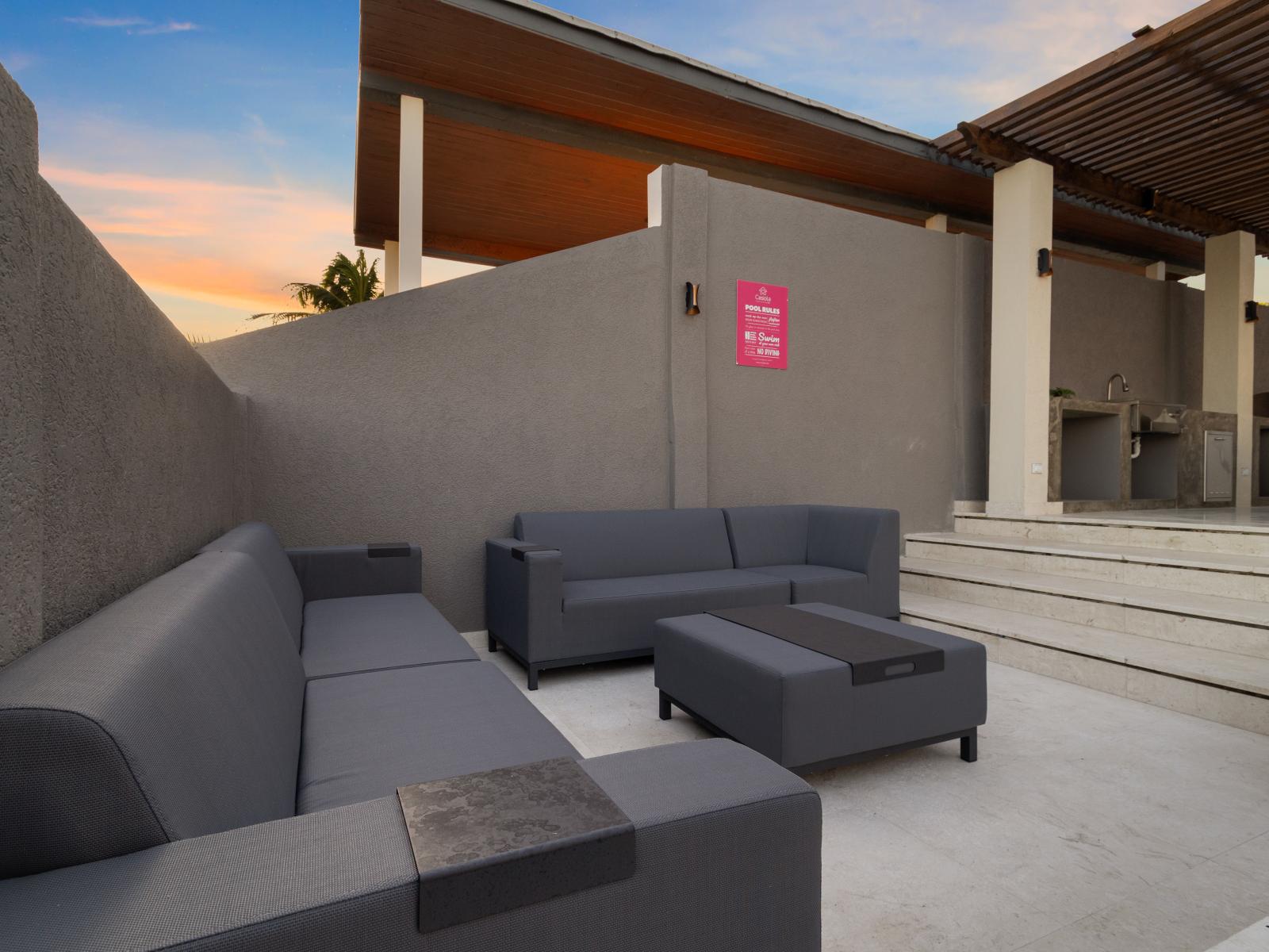 Sink into comfort and unwind in style on our outdoor couches, offering the perfect spot for leisurely lounging and soaking up the sun's warmth.