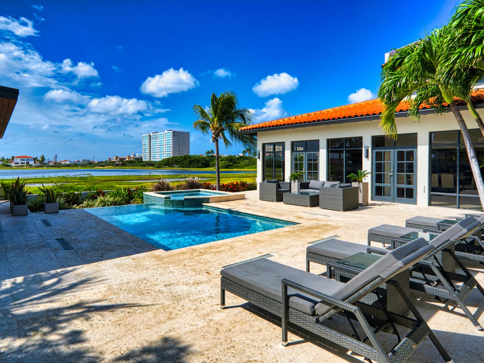 Dive into bliss! Our refreshing pool offers not only a cool retreat but also a stunning view that elevates relaxation to new heights. Immerse yourself in serenity and scenic beauty.