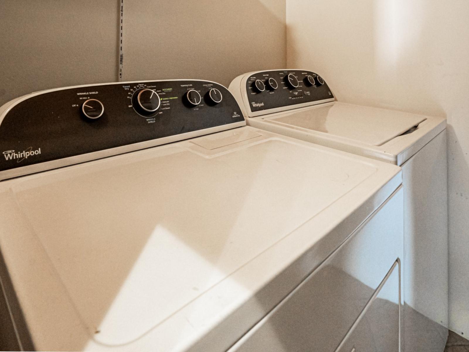 Laundry day just got a whole lot easier! Our top-of-the-line washer and dryer make keeping your clothes fresh and clean a breeze. Enjoy the convenience of home laundry without sacrificing quality.