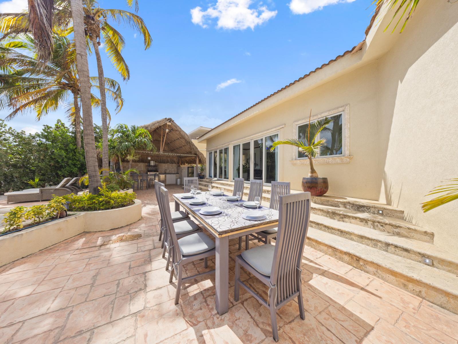 Savor every bite and moment with your loved ones as you dine al fresco in our inviting outdoor space, where laughter flows freely and cherished memories are made against the backdrop of Aruba's beauty.