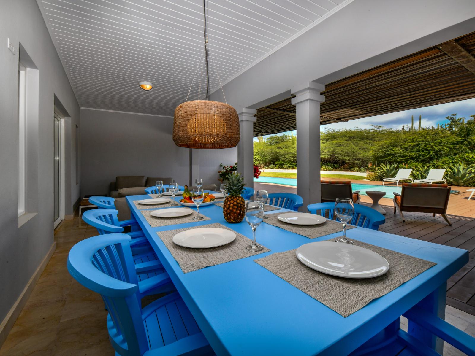 Outside dining table for meals by the pool