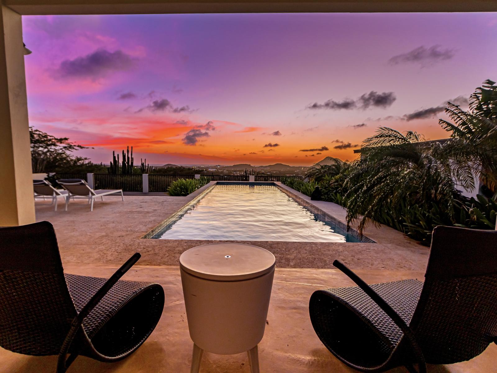 Incredible Aruba sunsets - Stunning Pool - Comfy Seating in lush environment - Extends living space for outdoor enjoyment