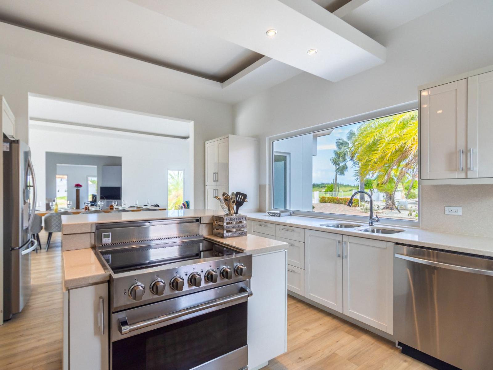 kitchen has a large window for natural light