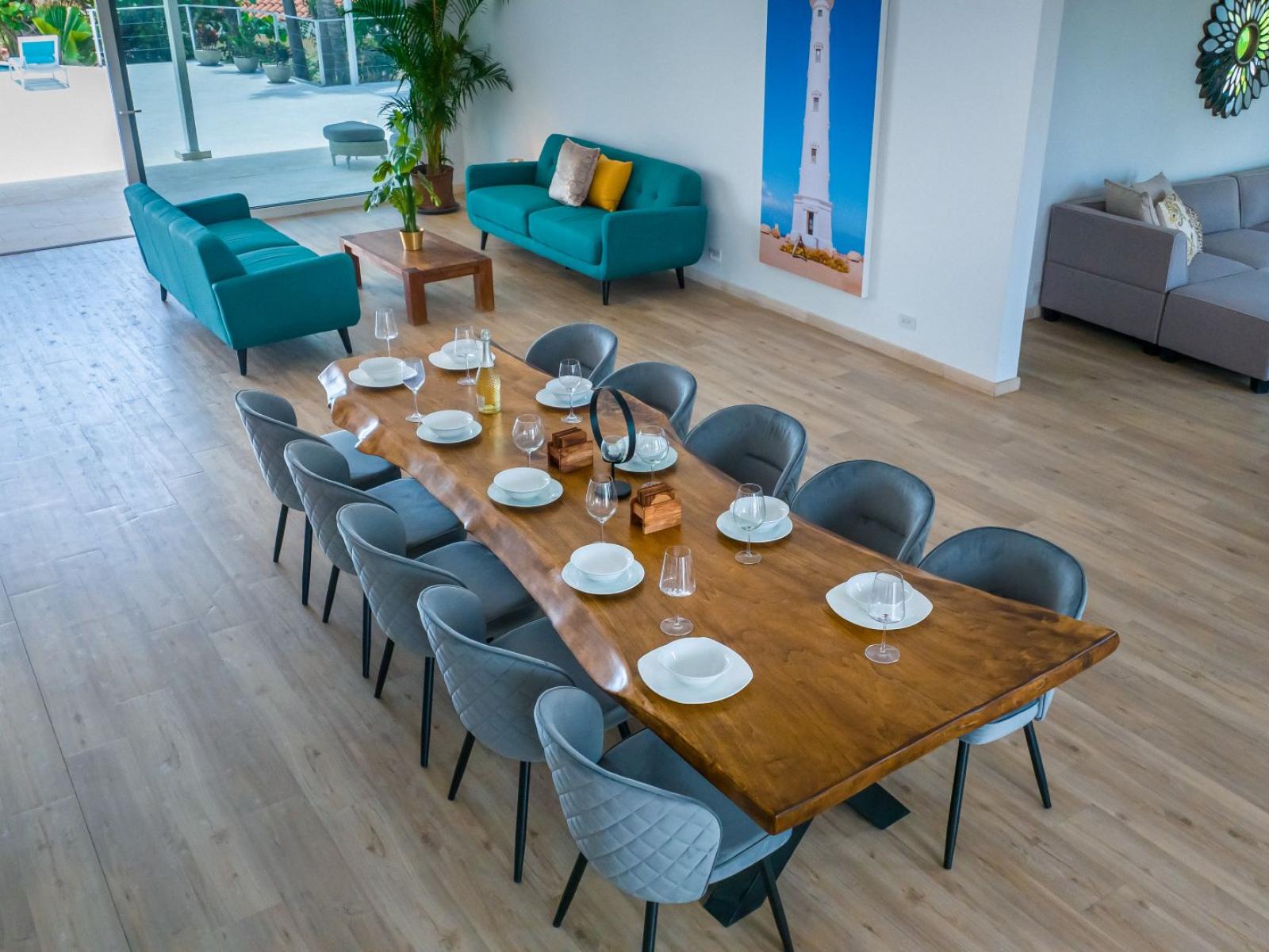 Open concept living and dining area