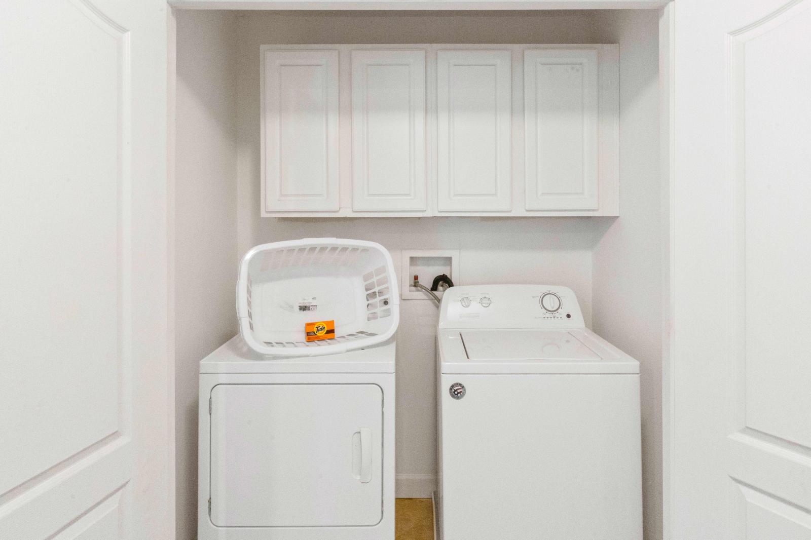 This modern house have laundry facilities including a washer and dryer.
