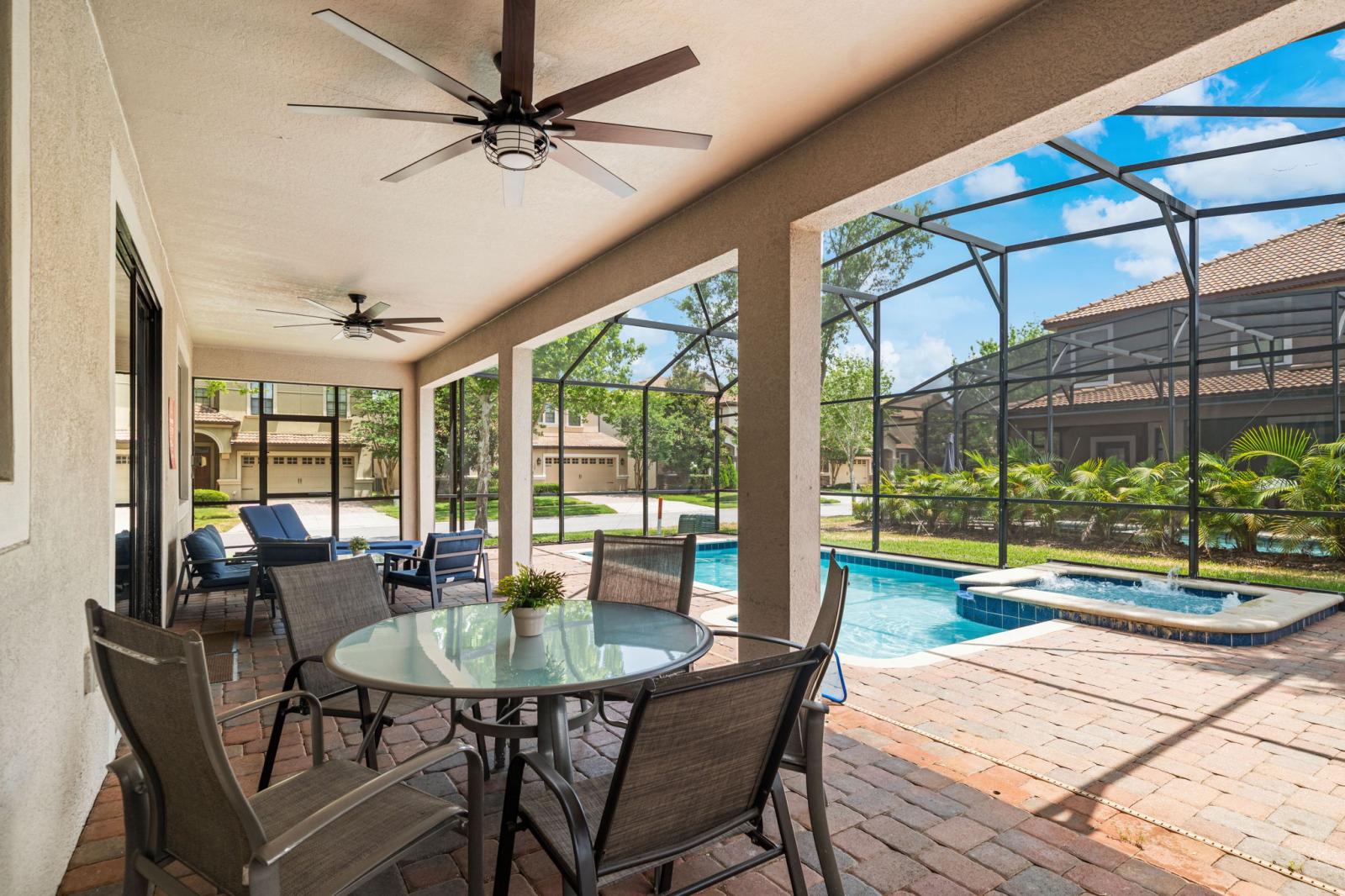 When you’re ready to cool down, take a midday dip in your resort-style pool, equipped with a built-in spa.