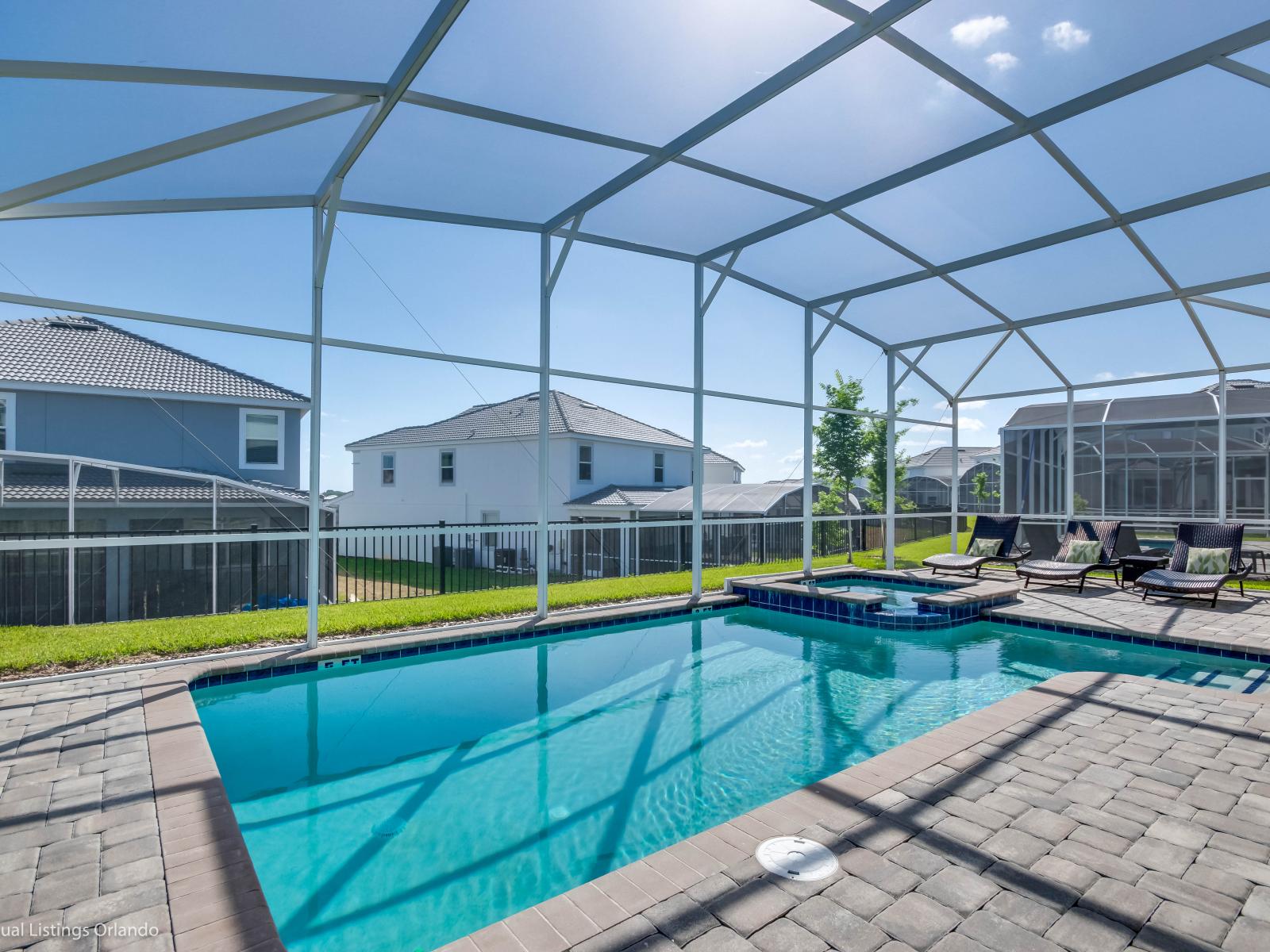 Pleasant Private Pool of the Home in Davenport Florida - Soak up the sun and let the good vibes flow at this amazing elevated pool area with spa - Dive into a refreshing poolside escape