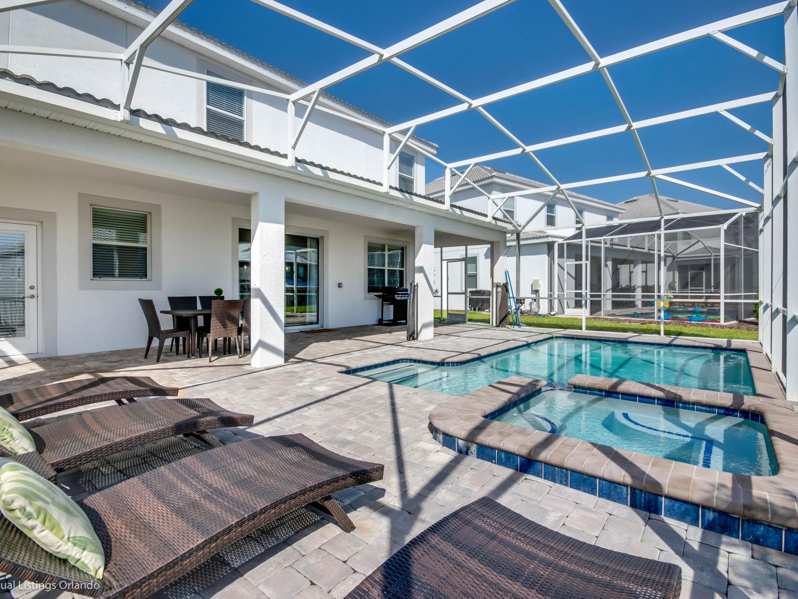 Stunning Private Pool Area of the Home in Davenport Florida - Out on the patio area, you will find a large private swimming pool  - Everyone can cool off after a long day out at the parks