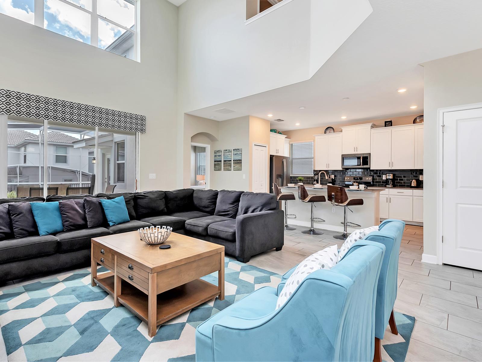 Stunning Living Area of the Home in Davenport Florida - Chic decor accents and modern furnishings for a sophisticated touch - Smart TV and Netflix - A welcoming space where you can create cherished memories with loved ones