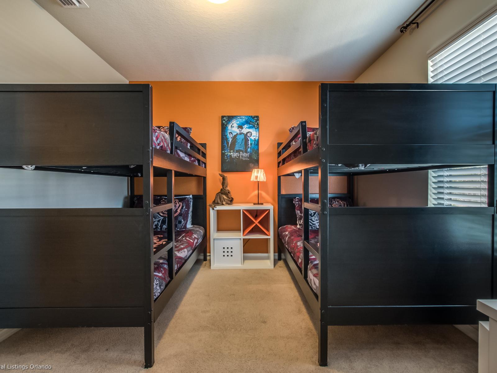 Experience the magic of Disney with our Harry Potter-themed room, with two cozy Bunker beds. - Stunning wardrobe with sufficient space - Enjoy the Availability of Smart Tv and Netflix - Indulge in mesmerizing views from the windows of the room