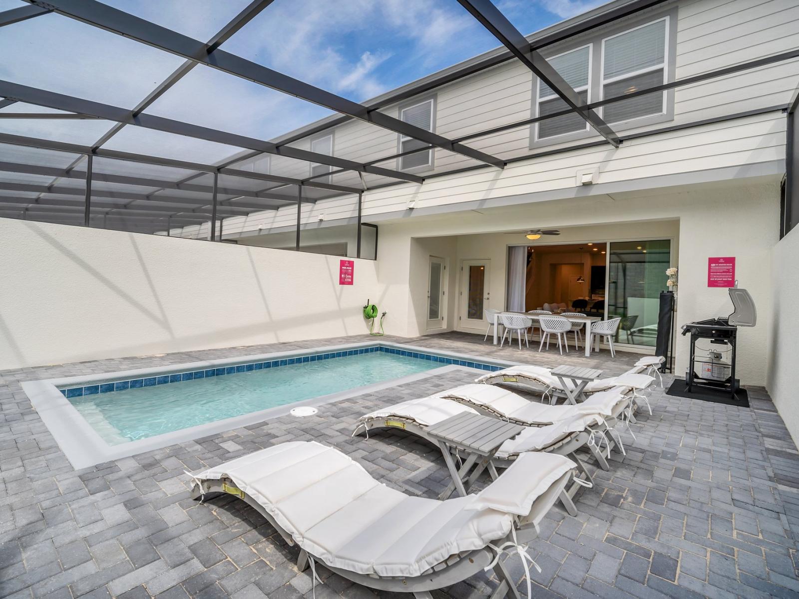 Create lasting memories: Lounge, swim, and BBQ on your own private screened-in lanai.