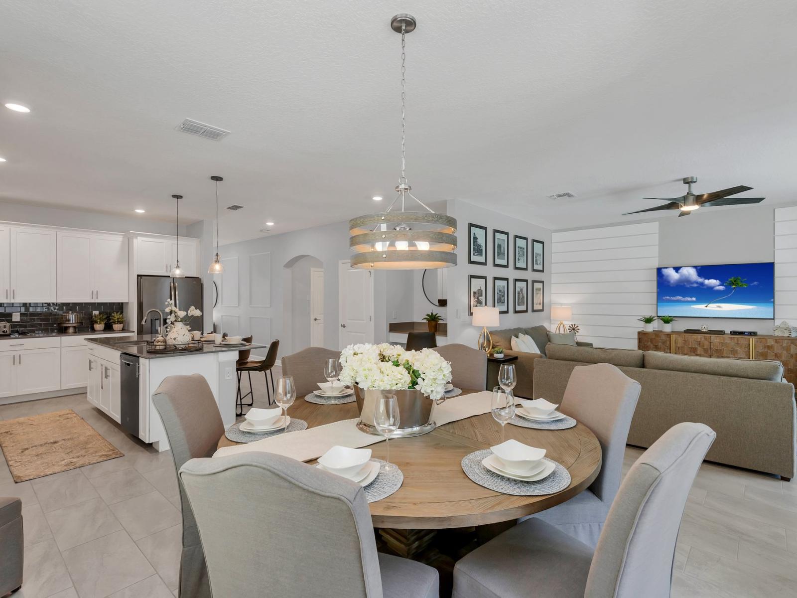 Elevated Dining Experience: Immerse yourself in the charm of our condo's dining area, featuring elegant chairs that add a touch of grace to every meal