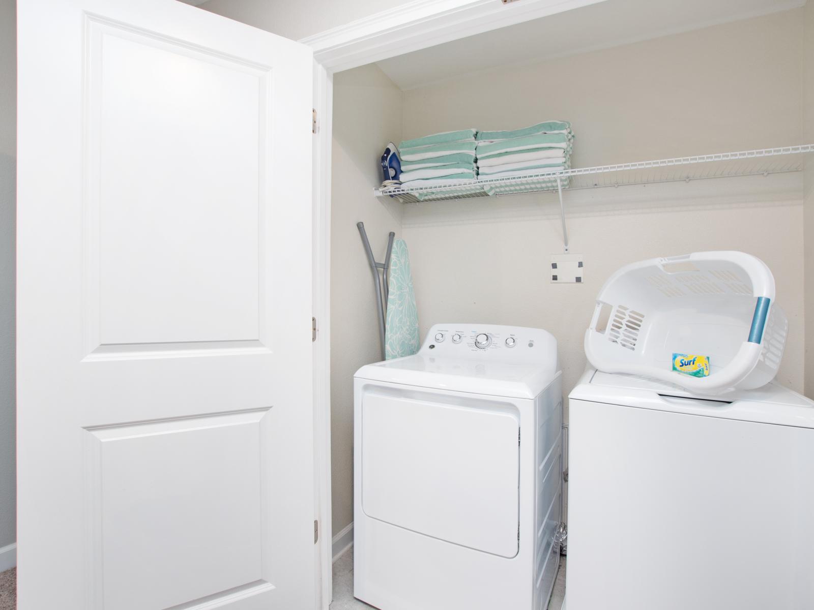 Effortless laundry days await with our modern washing machine and dryer combo.