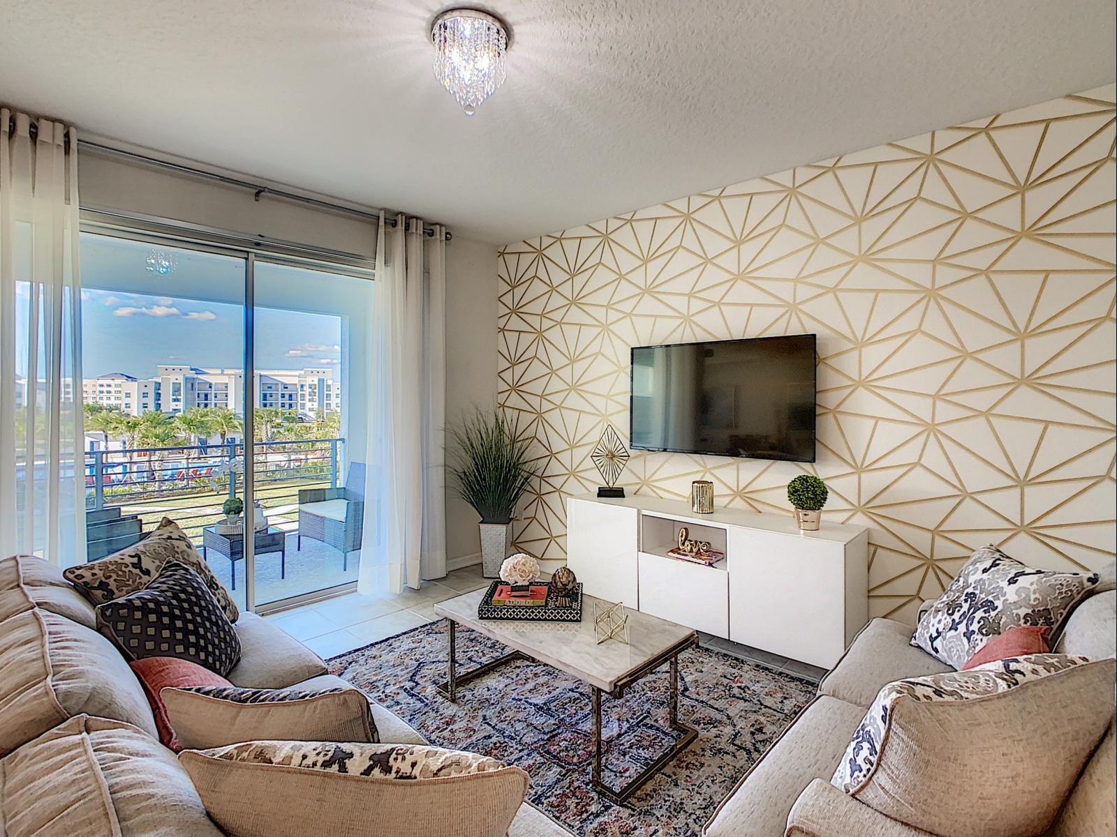 Modern Grandeur: Immerse yourself in luxury with our condo's living room – a showcase of contemporary design, top-notch amenities, and a welcoming atmosphere