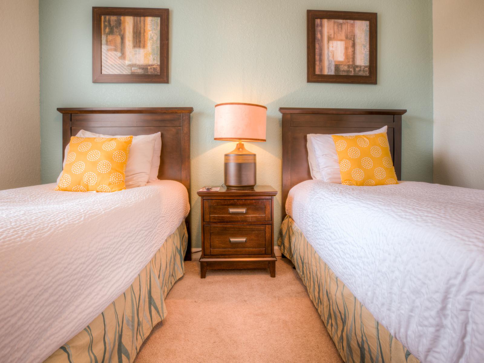 The two bed- bedroom : With its soothing ambiance and luxurious amenities, it's the perfect retreat for a restful night's sleep and rejuvenation.