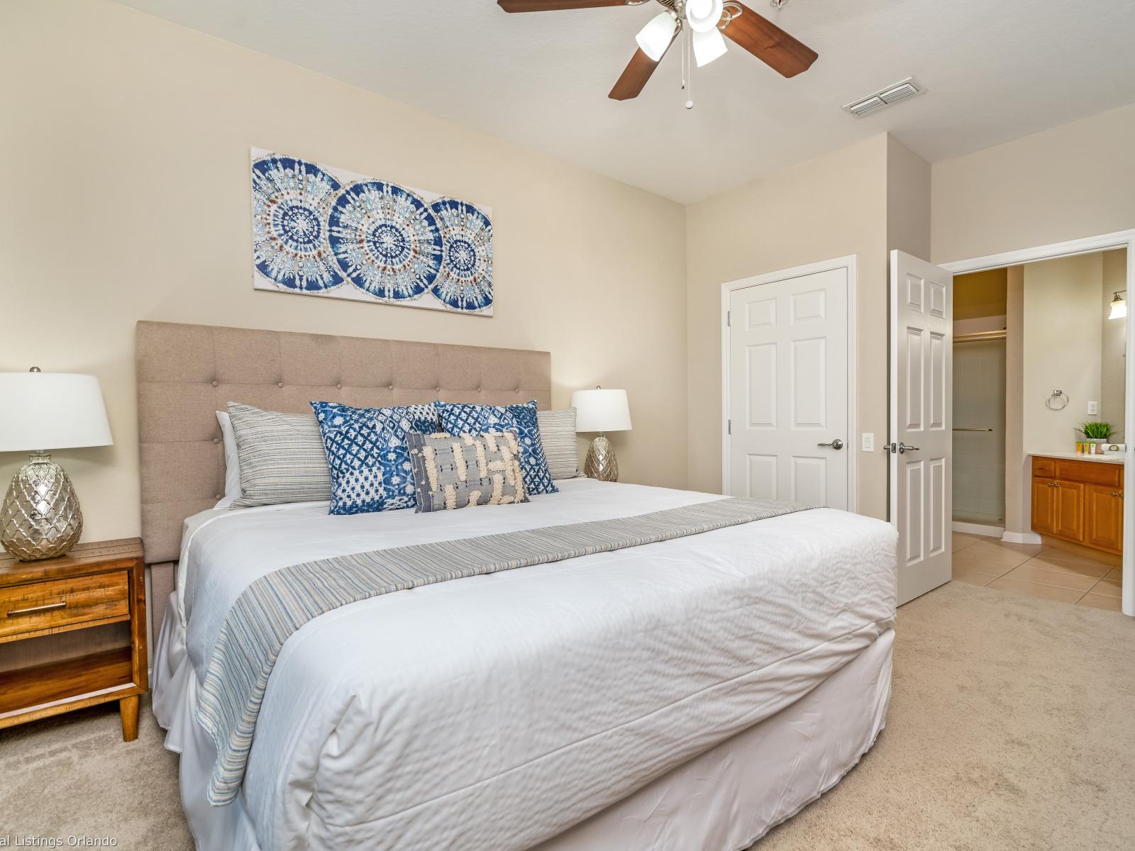 Experience luxury and convenience in our master king-sized bedroom, complete with an ensuite bathroom for seamless accessibility. Has  spacious comfort of the king-sized bed, and enjoy the privacy and comfort of having your own attached bathroom.