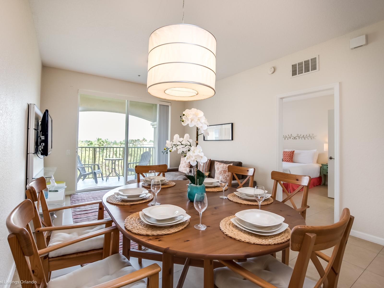 Dining in Style: Experience the epitome of elegance in our condo's dining area, adorned with sleek and sophisticated chairs for a luxurious dining experience