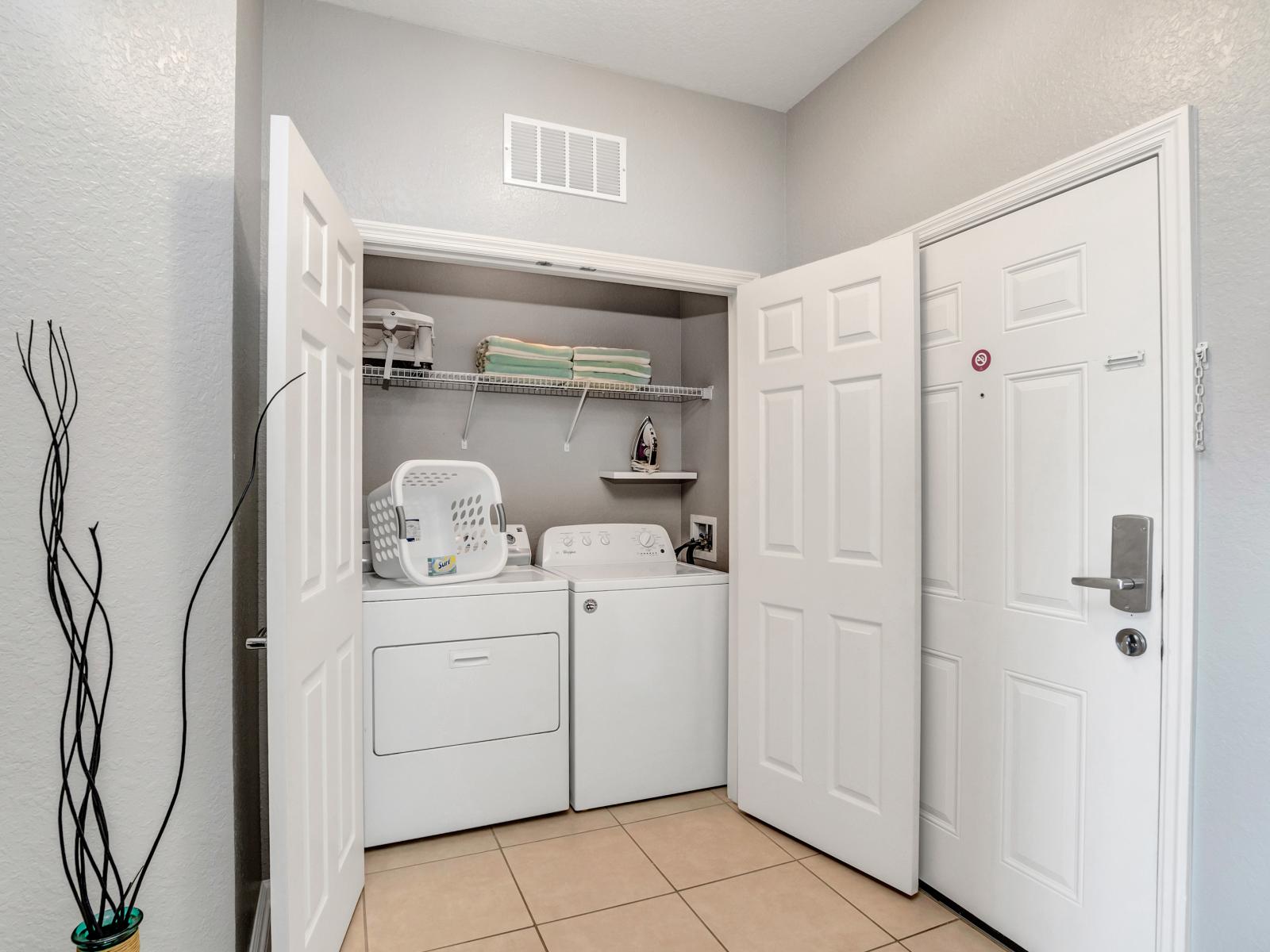 Enjoy the convenience of having a dedicated laundry area within the condo in Orlando - Take advantage of the efficient dryer available in the laundry area - Provides a pleasant environment for completing your laundry tasks