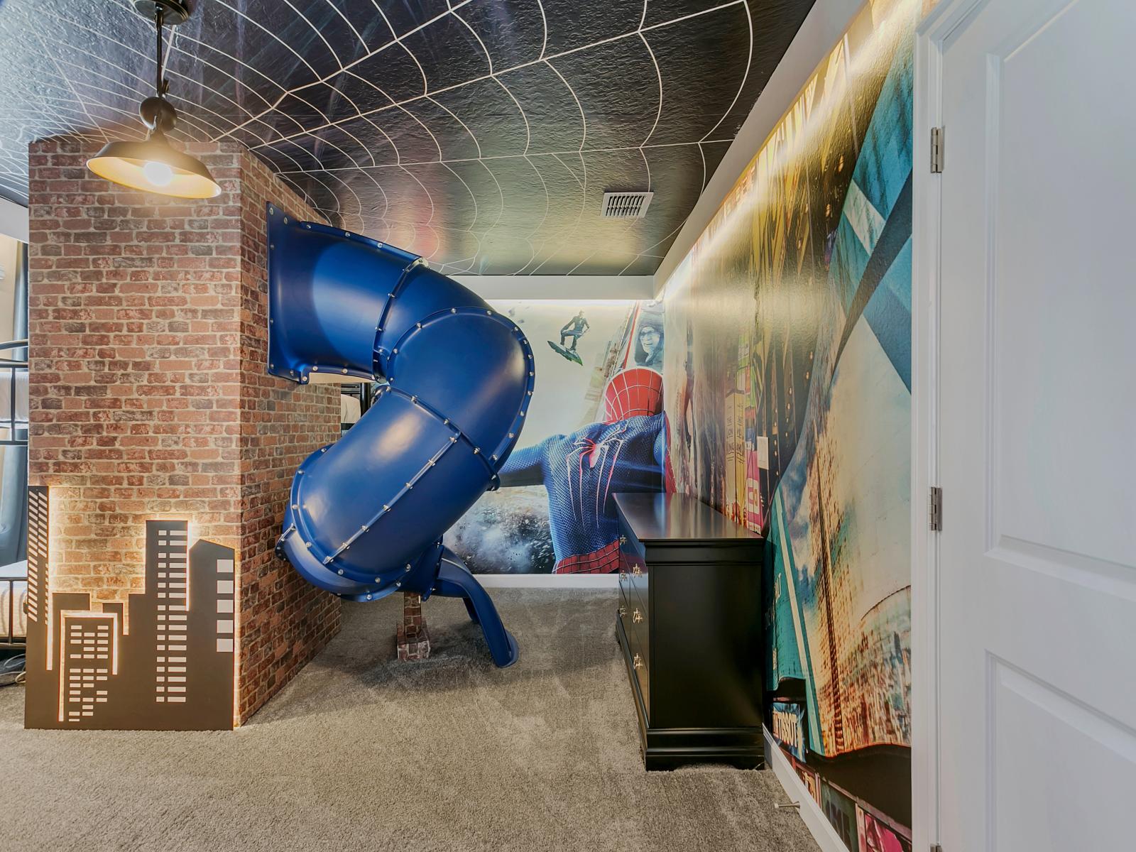 Superhero Slumber: Spider-Man bunk beds with slides make bedtime an adventure. Kids can climb up to sleep and slide down to start the day, bringing the thrill of Spider-Man's escapades right into their bedroom.