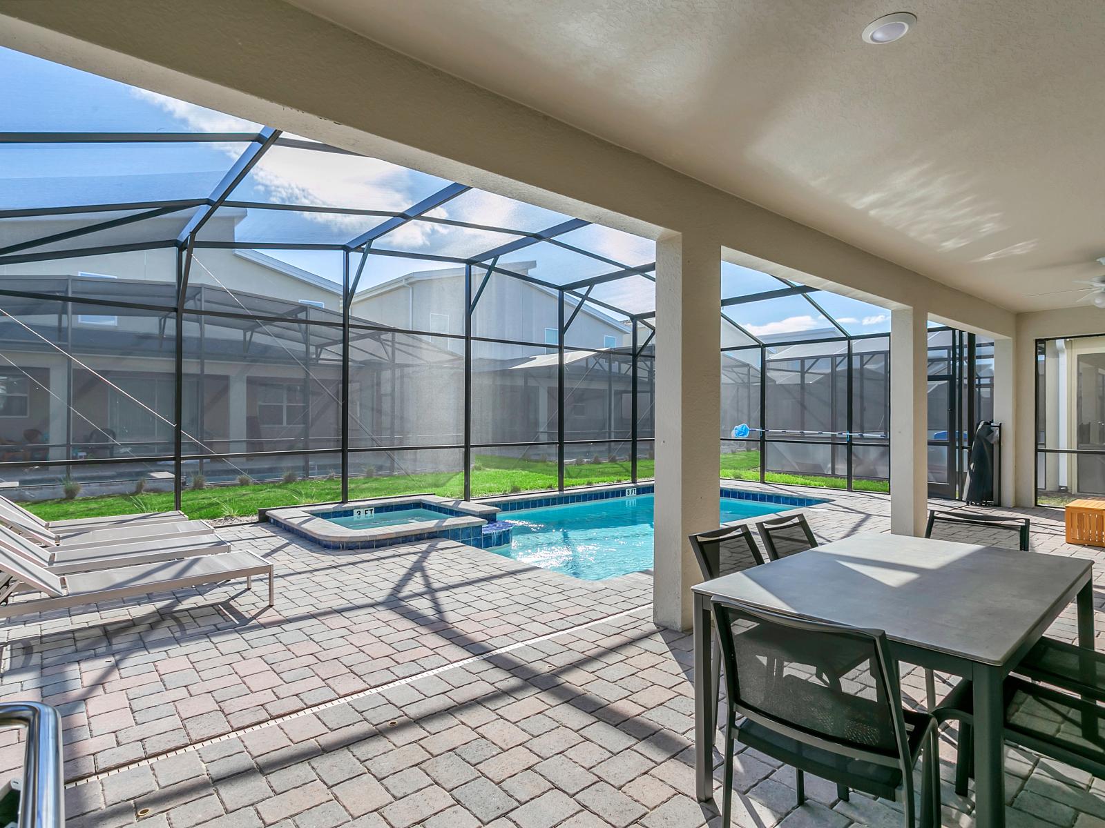 Reinvigorate yourself in your private pool or savor the vast outdoor patio area, which is perfect for entertaining, featuring a secluded splash pool and outdoor seating.